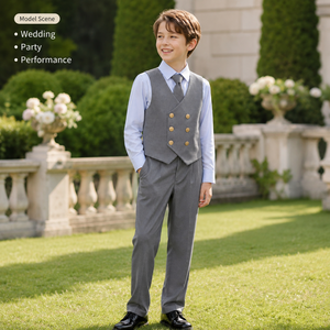 Traje Formal <span class=keywords><strong>de</strong></span> 4 Piezas <span class=keywords><strong>para</strong></span> Niños al por Mayor: Chaleco Cruzado, Camisa, Corbata y Pantalones - Atuendo <span class=keywords><strong>de</strong></span> Caballero <span class=keywords><strong>para</strong></span> Niños, Porta Anillos <span class=keywords><strong>de</strong></span> Boda - OEM - Product Image 3