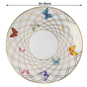 Plato de Cerámica con Mariposas Coloridas para Fiestas, Banquetes, Bodas, Vajilla con Borde Dorado, Platos de Porcelana para Pan y Cena - Product Image 2
