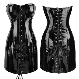 Sexy Corset & Bustier Dress Lace Up Long Torso Waist Training Corselet Lingerie Bones Overbust Body Shaper Corsets