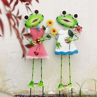 Oniya Jolie Sculpture de Jardin en Métal en Forme de Grenouille, Couple d'Animaux de Dessin Animé, pour Jardin, Pelouse, Cour, Pot de Fleurs, Ornement Décoratif