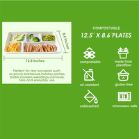 Plateau à assiettes jetables à 5 compartiments 100% fibre végétale compostable à emporter biodégradable canne à sucre bagasse plateau alimentaire