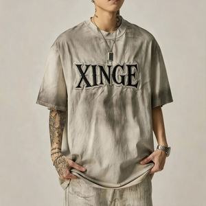 T-shirt Homme Oversize Vintage en Coton Lourd 100% Personnalisé avec Logo, Motif Graphique, Effet Délavé Acide et Patchwork Coupe Boxy - Product Image 1