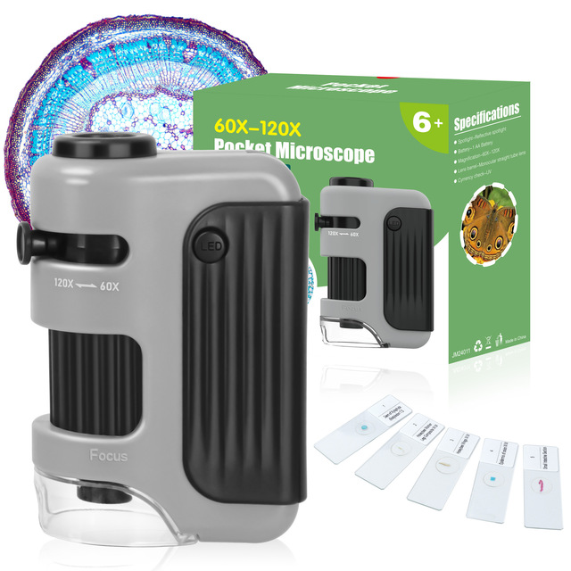Portable Mini Handheld Microscope for Kids Cross-Border Pocket Toy for Students LED Light Source for Viewing Cells
