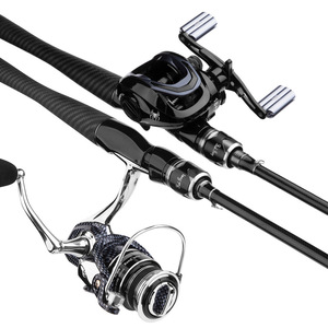 Caña de Pescar de Fibra de Carbono Tipo M de 2 Secciones con Guías SIC, Juego de Carrete de Baitcasting y Spinning para Pesca en Lago - Product Image 1