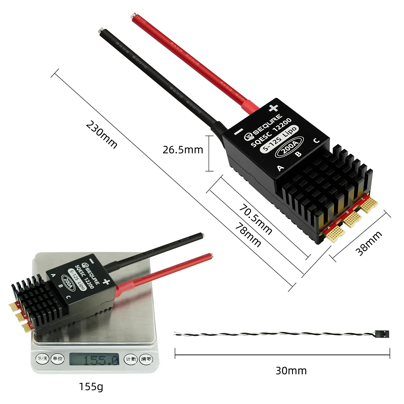 Controlador de velocidade sem escova ESC BLHeli_32 para drone RC FPV, motor sem escova com controle de velocidade eletrônico, peças DIY 5-12S, 200A