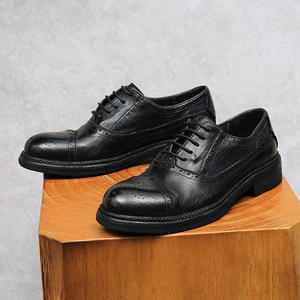 Chaussures en cuir Goodyear Welted pour hommes, semelle en cuir véritable, bout rond, chaussures habillées décontractées tendance - Product Image 3