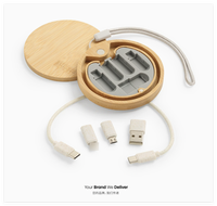 Kit de câbles de charge multifonctionnels en bambou écologique avec logo personnalisé, chargeur rapide 60W, ensemble de câbles de données USB Type C 6 en 1 pour les voyages