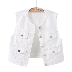 Wholesale Custom Women's Denim Vest Chic Round Neck <strong>Cropped</strong> Jean Vest Sleeveless Jacket Slim Fit Casual Denim Top - Product Image 3