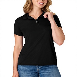 Polo de Manga Corta Negro para Mujer, Color Sólido, Tejido de Poliéster, Estilo Casual, Largo Regular - Product Image 1