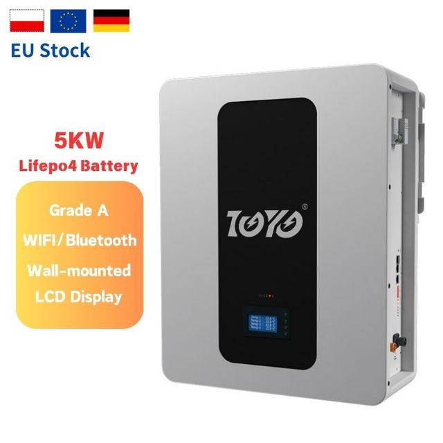 EU Poland Stock Lifepo4 51.2V 100Ah 5Kwh Smart BMS 6000 Times Home Wall Mounted Solar Lithium Battery IP65 Protection Hybrid