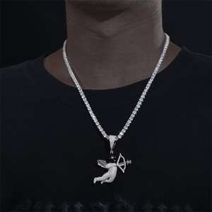 Collar de Plata Esterlina 925 para Hombre con Colgante de Cupido Ángel con Máscara Negra y Flecha de Eros, Moissanita D VVS, Joyería Iced Out de Hip Hop para Regalo - Product Image 5