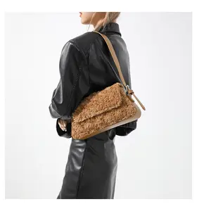 Custom 2023 Fur Bags Vegan Leather sherpa Women Hand Bag Lamb Wool fur Handbags Ladies Luxury Purses shoulder bag