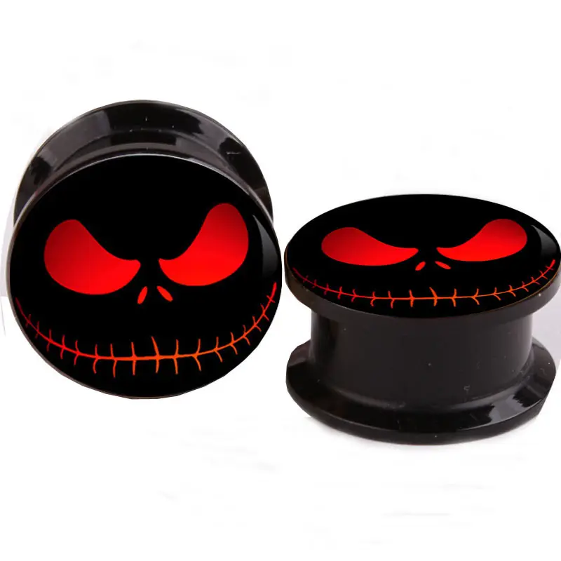 VRIUA Acrylic Red Ghost Eye Ear Gauges Taper Plug Stretching Kit Transparent Ear Flesh Tunnel Gauges Tunnels Ear Body Piercing