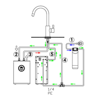 Robinet de cuisine avec filtre pour eau bouillante et sécurisation enfant 5 voies, filtre à eau pour évier en acier inoxydable pour purificateur d'eau chaude et froide