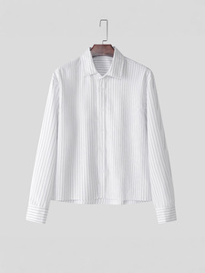 Chemises décontractées plissées unies à manches longues pour hommes, col à revers ample, boutonnées et respirantes – Vente en gros - Product Image 5