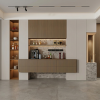 Buffet de cuisine moderne en bois massif, intégré et luxueux, gain de place, idéal pour villa de luxe