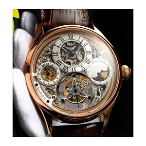 Custom Stainless Steel Case GMT Small Second Hand Tourbillon Movement Waterproof Men Mechanical Watch