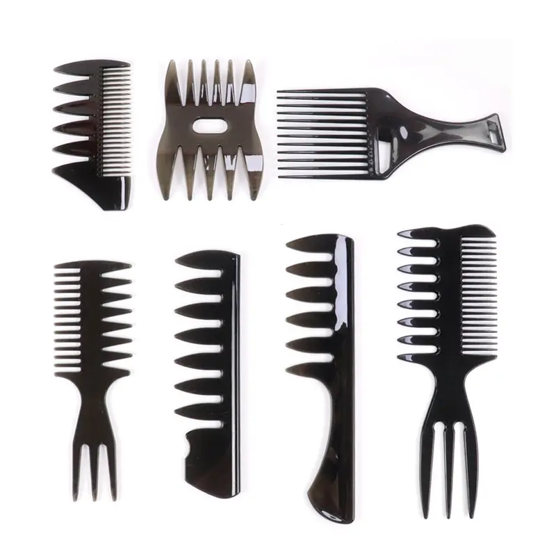 Benutzer definiertes Logo Breite Zähne Textur Kamm für zurück geschnittene Frisur Retro Öl Kopf Haar bürsten Friseur Haar Pick Kamm Set