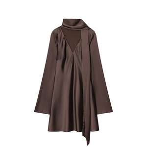 KAR & OT ZA 2025 autunno/inverno nuovo arrivo: elegante e semplice abito a <span class=keywords><strong>maniche</strong></span> <span class=keywords><strong>lunghe</strong></span> in <span class=keywords><strong>raso</strong></span> di seta con accessori per sciarpa (9382332) - Product Image 2