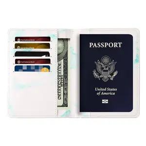 自定义标志新设计名片容纳壳体大理石PU皮革旅行钱包护照持有人