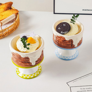 Taza de cerámica creativa con forma de cono de helado de dibujos animados, taza para el hogar, taza para pastel, taza para postre con base, taza para leche - Product Image 2