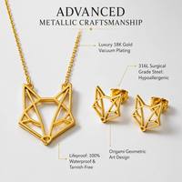 Ensemble de bijoux en acier inoxydable avec logo personnalisé, motif renard origami minimaliste : collier, bracelet et boucles d'oreilles clous - Fabrication en usine, faible MOQ