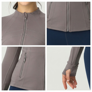 Op maat gemaakte zip-up sportjas voor yoga, workout, training, fitness en gym voor dames, Lulu-stijl met logo. - Product Image 3