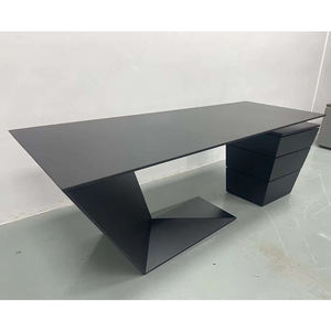 Tavolo da ufficio a forma di Z nero con Design moderno con superficie solida in pietra per ufficio - Product Image 1