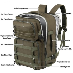 Sac à dos tactique robuste pour le travail, Molle, pour ordinateurs portables, randonnée, camping, voyage, pêche, gym, vert - Product Image 3