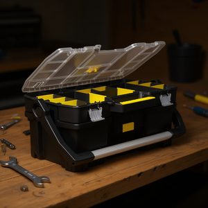 Caja de herramientas con organizador desmontable, color negro y amarillo, estuche de almacenamiento de 12 compartimentos para herramientas y equipos - Product Image 3