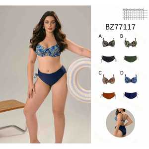 Costume da bagno bikini taglie forti HDJ con push-up e controllo pancia, fantasia a torsione, slip con laccetti laterali, taglie 42-48, abbigliamento da spiaggia da donna - Product Image 1