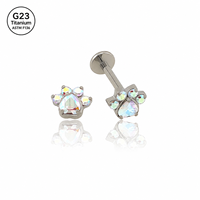 Piercing Labret en Titane G23 avec Zircon Cubique Plat et Zircon Cœur pour Oreille, Hélix, Cartilage, Lèvre, Plusieurs Couleurs, OEM