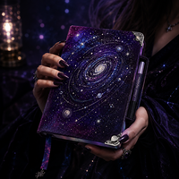Carnet LABON personnalisé Galaxie Céleste en Velours, Journal à Bordures Irisées, Pages Noires, Papeterie Personnalisée, Cadeau OEM