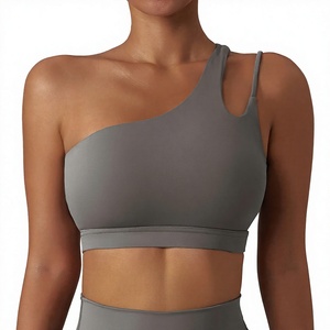 Female Fitness Sports <b>Bra</b> Neck Sports <b>Bra</b> Women Medium Support Yoga Activewear Gray One Shoulder <b>Spaghetti</b> <b>Strap</b> Top Sport <b>Bra</b> - Product Image 1