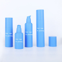 Flacon pompe sans air en plastique bleu mat dépoli 30ml 50ml 100ml 120ml pour lotion, shampoing, masque facial, avec capacité d'impression sérigraphique