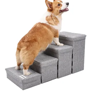 Wholesale 2 3 4 5 6 Tier Dog Cat Stairs, Folding Dog Steps with Storage Box, Small Dog Cat Ladder