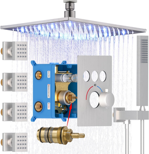 Ensemble de robinet de douche à main avec 10 têtes de pluie améliorées 4 pièces, <span class=keywords><strong>2</strong></span> <span class=keywords><strong>1</strong></span> interrupteur marche-arrêt, vanne de dérivation avec icône lumineuse, tout peut fonctionner - Product Image 2