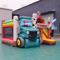 Château gonflable à thème ferme avec toboggan, combo château de rebondissement, château de saut extérieur pour fête d'enfants