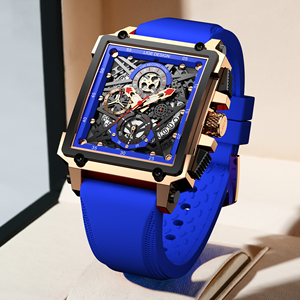 Reloj LIGE LG8935 Cuadrado de Silicona Negra para Hombre, Reloj de Pulsera Analógico de Cuarzo, Cronógrafo, Resistente al Agua, Luminoso, de Diseño + Caja - Product Image 2