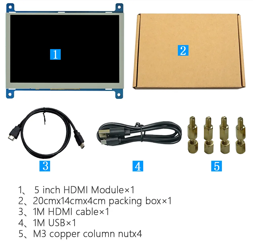 ממשק HDMI 5 אינץ' 800*480 tft מסך lcd תצוגת IPS LCD TP מסך עבור Raspi Raspberry Pi 0 3 4 פאנל