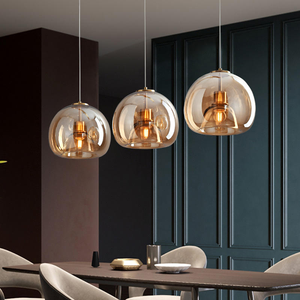 Lampes suspendues en <span class=keywords><strong>verre</strong></span> E27 dorées et grises pour salon, lampes suspendues au plafond LED, style nordique moderne minimaliste, lampes suspendues pour chambre à coucher - Product Image 5