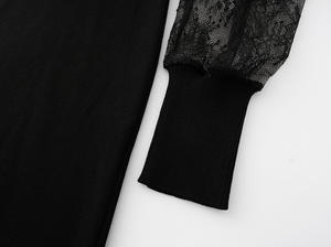 فستان ماكسي مستقيم من الدانتيل المحبوك بأكمام طويلة شفافة، ملابس محبوكة رومانسية من النايلون/القطن - Product Image 4