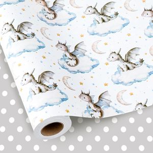 Dragon Wrapping Paper 17 Inch X 16.5 Feet Eco Friendly Single Side Craft Paper Baby Shower First Birthday Gift <b>Wrap</b> - Product Image 1