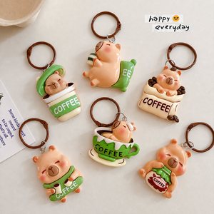 Wholesale Cute Resin Capibara Coffee Keychain Set <b>Cartoon</b> Animal Bag Charm Key <b>Ring</b> Gift Accessory - Product Image 5