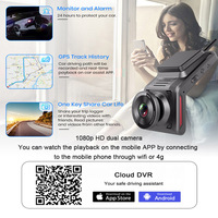 Mini Cámara para Coche 4G Inteligente con SIM LTE, DVR Dual, Cámara en la Nube 1080p Delantera y Trasera con Wifi, GPS y Lentes Dobles
