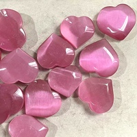 Batu Mata Kucing Pink Asli Berkilau, Terukir, dan Dipoles, Bentuk Hati, untuk Koleksi Rumah, Hadiah, dan Berbagi Grosir