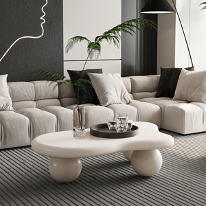 White Wooden Irregular Cloud Coffee <b>Table</b> Sphere <b>Legs</b> Modern Minimalist Living Room Accent <b>Table</b> Creamy Sculptural - Product Image 4