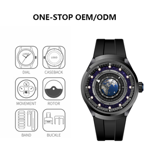 Orologio da Uomo ODM Originale <span class=keywords><strong>di</strong></span> Ultima Generazione con Fasi Lunari Blu, Movimento Meccanico Automatico Scheletrato <span class=keywords><strong>di</strong></span> Lusso Personalizzato - Product Image 4
