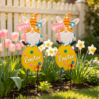 OEM ODM Décoration de jardin Pâques : Piquet de jardin Gnome de Pâques et Œuf LED Solaire avec piquet pour pelouse extérieure printanière