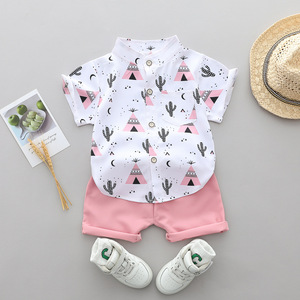 Ensemble <span class=keywords><strong>chemise</strong></span> à manches courtes col Henley et short pour garçons de 0 à 6 ans, imprimé animal, style décontracté, été, en stock - Product Image 2